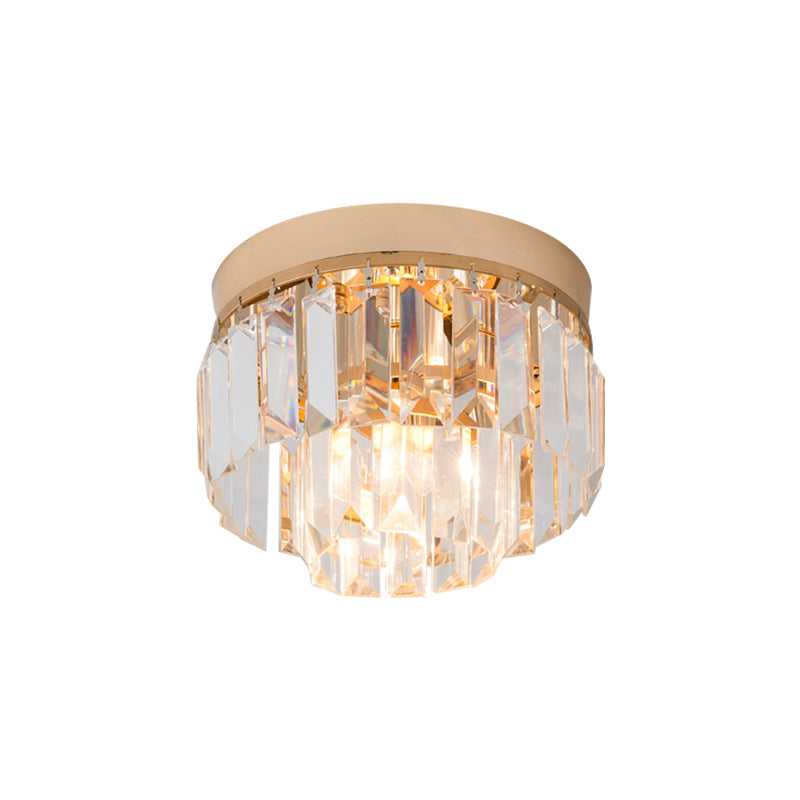 LED Lighting Fixture Modern 2-Tier Drum Shade Clear Bevel Cut Crystals Flush Mount Lamp in Gold/Black - Clearhalo - 'Ceiling Lights' - 'Close To Ceiling Lights' - 'Close to ceiling' - 'Flush mount' - Lighting' - 1433019