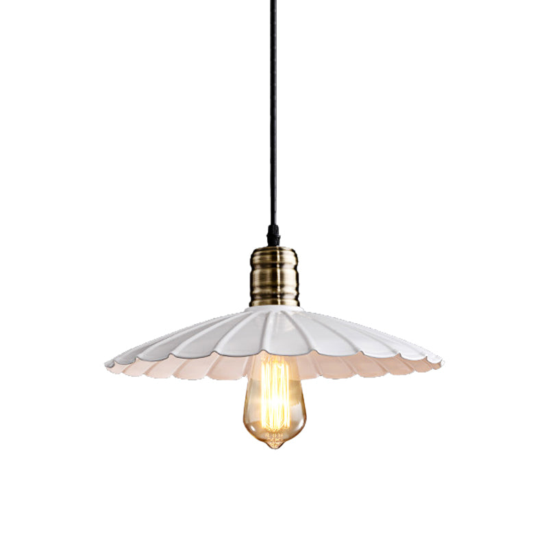 10"/12" Wide Scalloped Iron Ceiling Hanging Light Vintage 1 Light Pendant Light Fixture with Adjustable Cord in Black/White Clearhalo 'Art Deco Pendants' 'Black' 'Cast Iron' 'Ceiling Lights' 'Ceramic' 'Crystal' 'Industrial Pendants' 'Industrial' 'Metal' 'Middle Century Pendants' 'Pendant Lights' 'Pendants' 'Rustic Pendants' 'Tiffany' Lighting' 143309