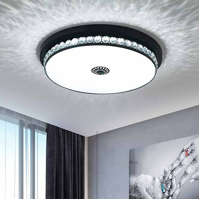 15.5"/19.5" W LED Ceiling Lighting Contemporary Round Clear Hexagon Crystals Flush Mount Lamp in Black Clearhalo 'Ceiling Lights' 'Close To Ceiling Lights' 'Close to ceiling' 'Flush mount' Lighting' 1433341
