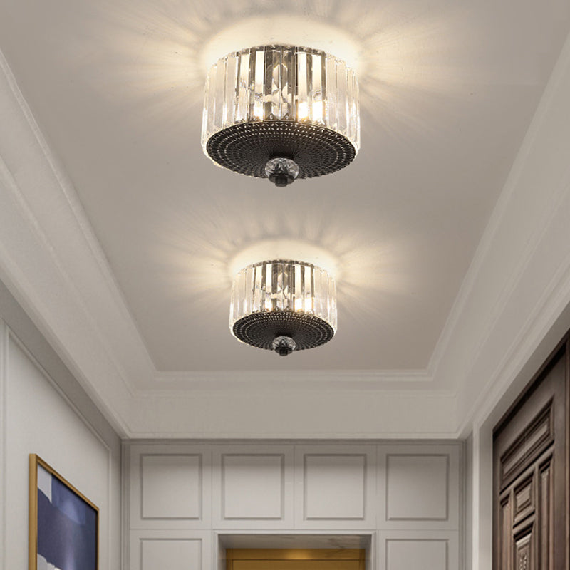 2 Heads Flush Light Fixture with Round/Square Shade Clear Crystal Modern Corridor Ceiling Mount in Black Clearhalo 'Ceiling Lights' 'Close To Ceiling Lights' 'Close to ceiling' 'Flush mount' Lighting' 1433351