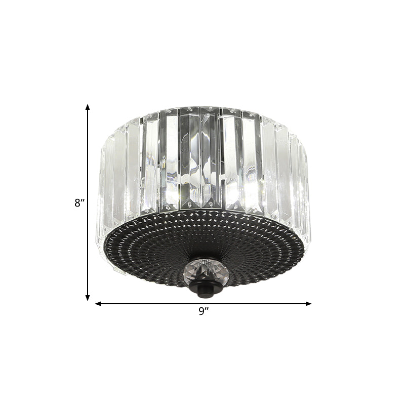 2 Heads Flush Light Fixture with Round/Square Shade Clear Crystal Modern Corridor Ceiling Mount in Black Clearhalo 'Ceiling Lights' 'Close To Ceiling Lights' 'Close to ceiling' 'Flush mount' Lighting' 1433353
