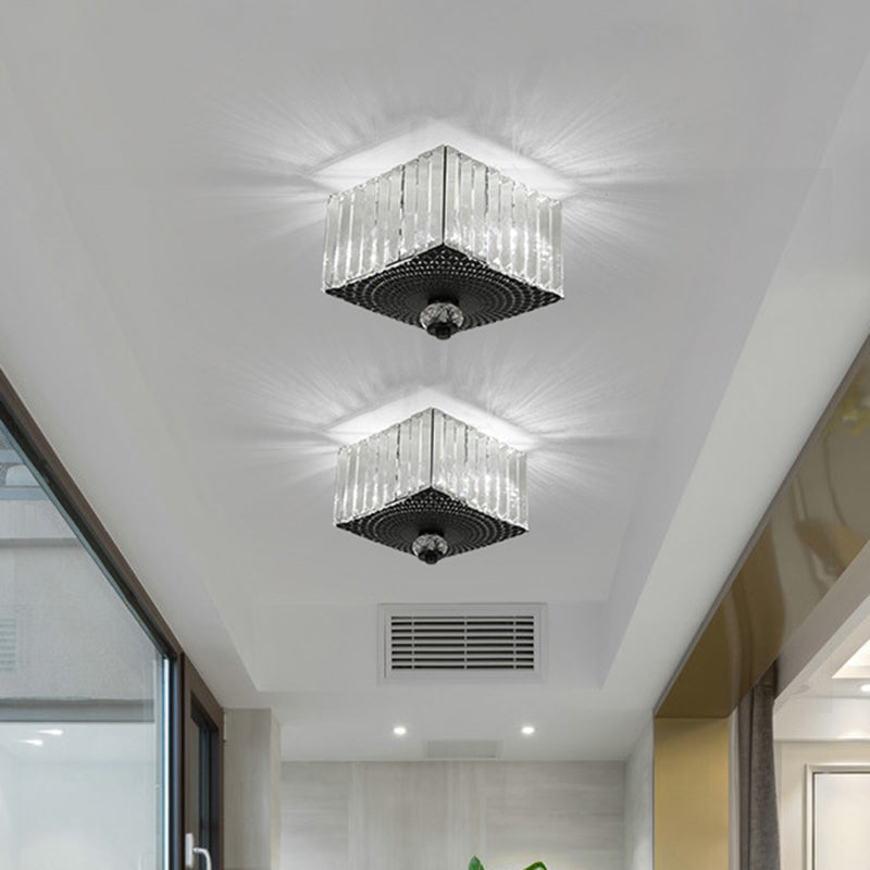 2 Heads Flush Light Fixture with Round/Square Shade Clear Crystal Modern Corridor Ceiling Mount in Black Clearhalo 'Ceiling Lights' 'Close To Ceiling Lights' 'Close to ceiling' 'Flush mount' Lighting' 1433355