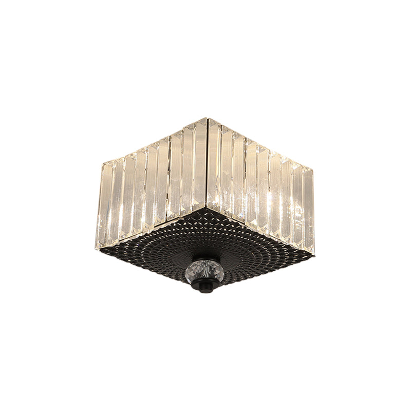 2 Heads Flush Light Fixture with Round/Square Shade Clear Crystal Modern Corridor Ceiling Mount in Black Clearhalo 'Ceiling Lights' 'Close To Ceiling Lights' 'Close to ceiling' 'Flush mount' Lighting' 1433357