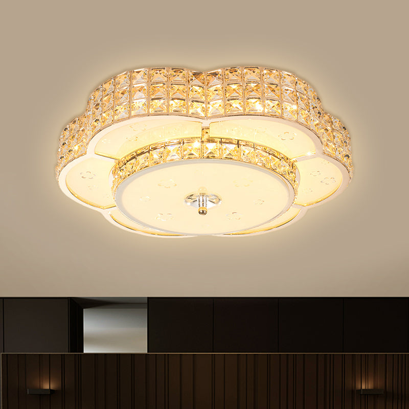 Modern Flower/Round Flush Ceiling Light Clear Beveled Crystals LED Lighting Fixture in Champagne for Parlor - Clearhalo - 'Ceiling Lights' - 'Close To Ceiling Lights' - 'Close to ceiling' - 'Flush mount' - Lighting' - 1433389