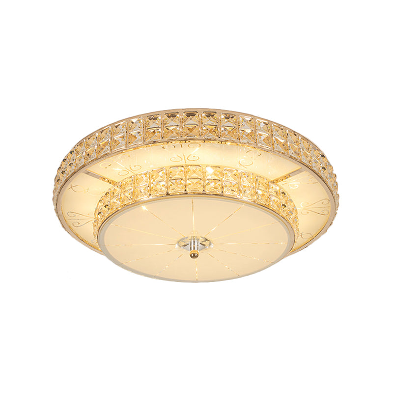Modern Flower/Round Flush Ceiling Light Clear Beveled Crystals LED Lighting Fixture in Champagne for Parlor - Clearhalo - 'Ceiling Lights' - 'Close To Ceiling Lights' - 'Close to ceiling' - 'Flush mount' - Lighting' - 1433394