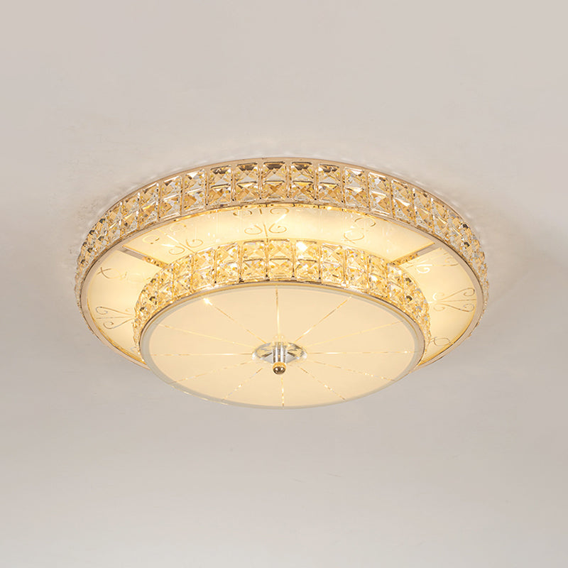 Modern Flower/Round Flush Ceiling Light Clear Beveled Crystals LED Lighting Fixture in Champagne for Parlor - Clearhalo - 'Ceiling Lights' - 'Close To Ceiling Lights' - 'Close to ceiling' - 'Flush mount' - Lighting' - 1433395