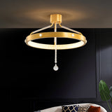 19.5"/15.5" Wide LED Semi Flush Mount Contemporary Ring Metal Ceiling Lighting in Gold with Crystal Strand Clearhalo 'Ceiling Lights' 'Close To Ceiling Lights' 'Close to ceiling' 'Semi-flushmount' Lighting' 1433404