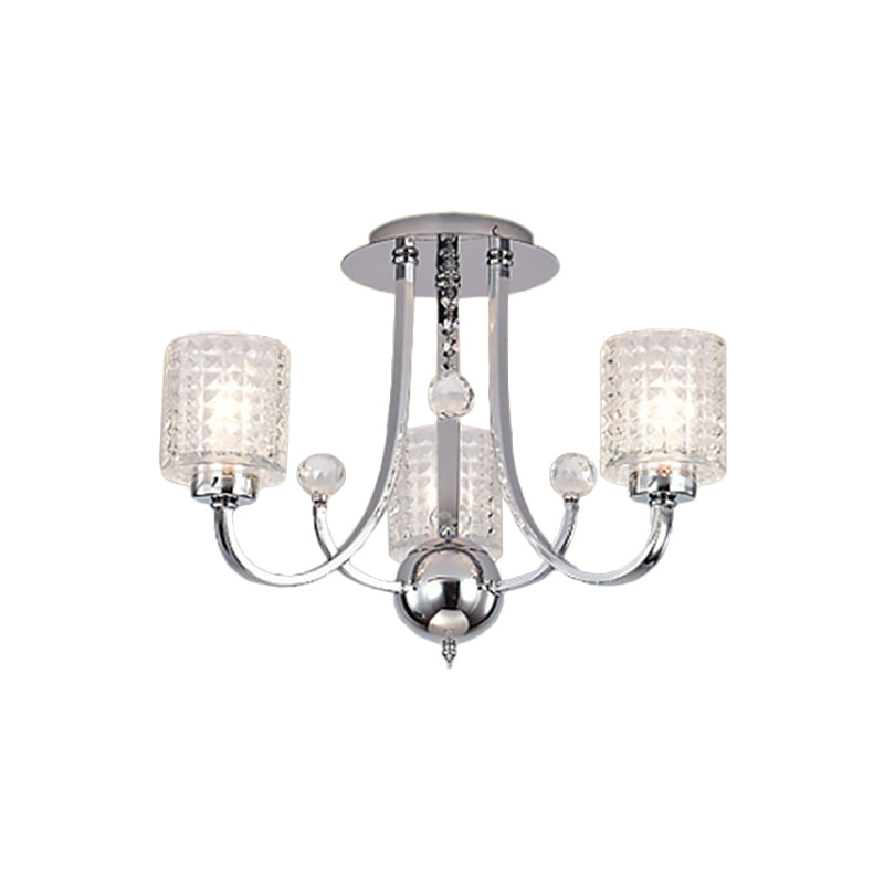 3/4/6 Bulbs Swirling Arm Semi Flush Modern Chrome Metal Ceiling Mounted Fixture with Cylinder Crystal Shade Clearhalo 'Ceiling Lights' 'Close To Ceiling Lights' 'Close to ceiling' 'Semi-flushmount' Lighting' 1433429