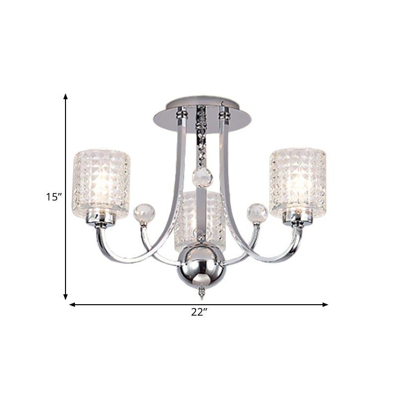 3/4/6 Bulbs Swirling Arm Semi Flush Modern Chrome Metal Ceiling Mounted Fixture with Cylinder Crystal Shade Clearhalo 'Ceiling Lights' 'Close To Ceiling Lights' 'Close to ceiling' 'Semi-flushmount' Lighting' 1433431