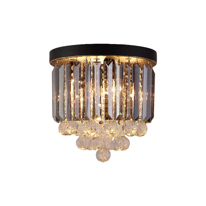 Modern Tapered Flush Mount Fixture 2/4 Heads Clear Crystal Draping Ceiling Lighting in Black, 10"/12" Width - Clearhalo - 'Ceiling Lights' - 'Close To Ceiling Lights' - 'Close to ceiling' - 'Flush mount' - Lighting' - 1433458