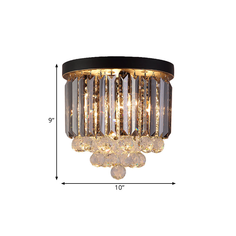 Modern Tapered Flush Mount Fixture 2/4 Heads Clear Crystal Draping Ceiling Lighting in Black, 10"/12" Width - Clearhalo - 'Ceiling Lights' - 'Close To Ceiling Lights' - 'Close to ceiling' - 'Flush mount' - Lighting' - 1433459
