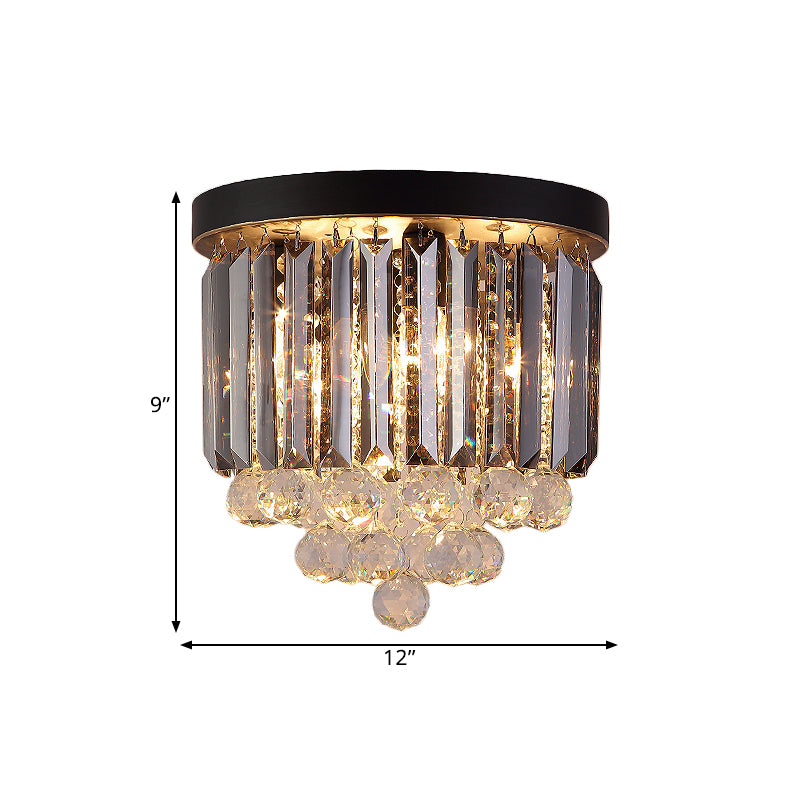 Modern Tapered Flush Mount Fixture 2/4 Heads Clear Crystal Draping Ceiling Lighting in Black, 10"/12" Width - Clearhalo - 'Ceiling Lights' - 'Close To Ceiling Lights' - 'Close to ceiling' - 'Flush mount' - Lighting' - 1433460