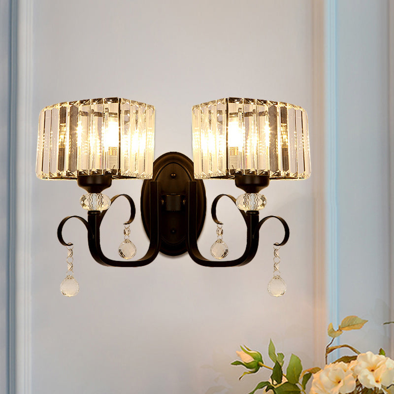 1/2-Bulb Metal Wall Sconce Light Contemporary Black Scrolling Arm Corridor Wall Mounted Lamp 2.0 Black Clearhalo 'Modern wall lights' 'Modern' 'Wall Lamps & Sconces' 'Wall Lights' Lighting' 1433467