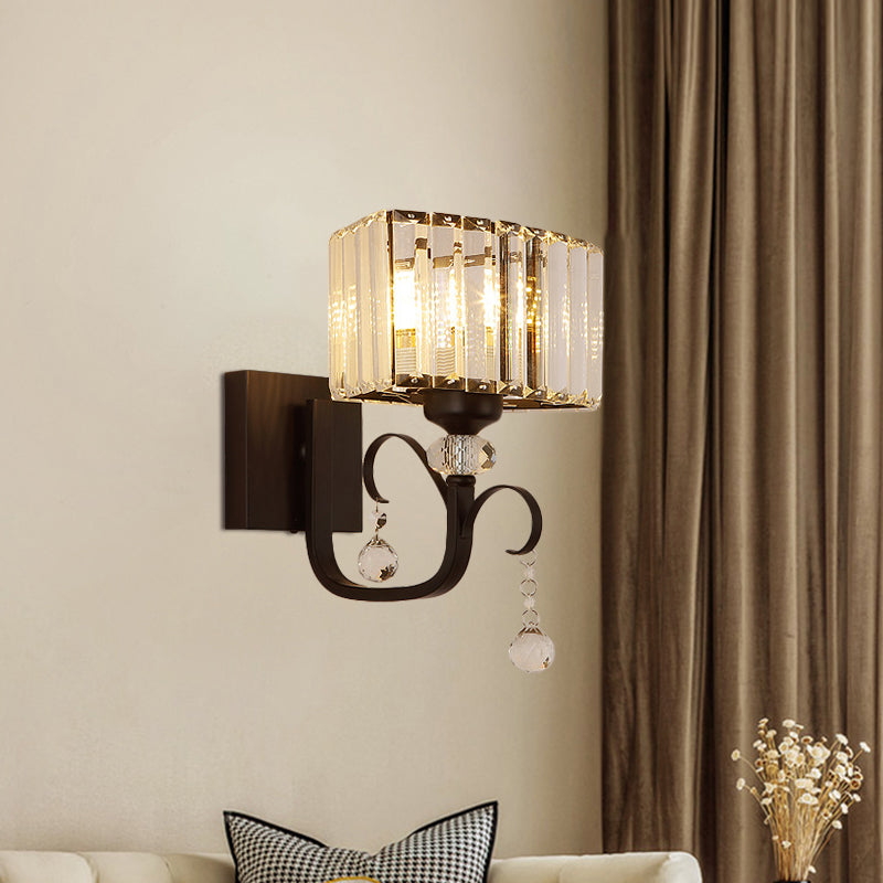 1/2-Bulb Metal Wall Sconce Light Contemporary Black Scrolling Arm Corridor Wall Mounted Lamp 1.0 Black Clearhalo 'Modern wall lights' 'Modern' 'Wall Lamps & Sconces' 'Wall Lights' Lighting' 1433468