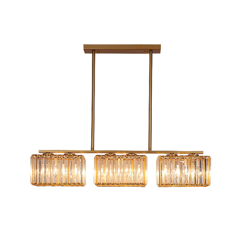 Gold 4/6/8 Bulbs Pendant Lighting Contemporary Metal Linear Island Lamp with Clear Cuboid Crystal Shade for Dinning Room Clearhalo 'Ceiling Lights' 'Island Lights' Lighting' 1433525