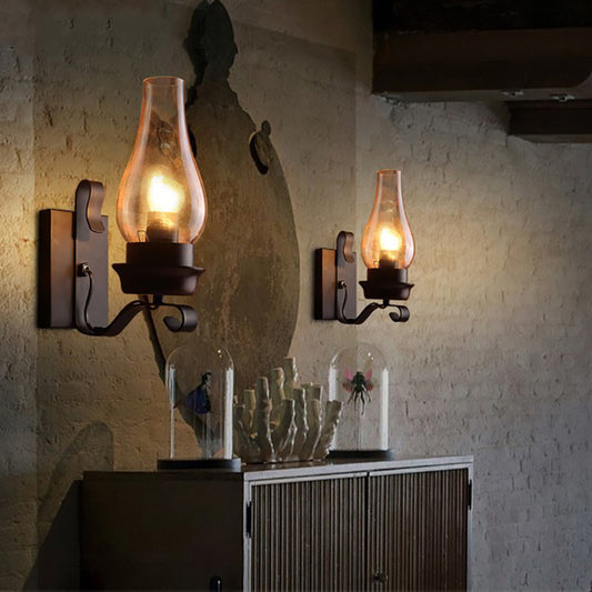 One Bulb Wall Light with Vase Shade Amber Glass Rustic Living Room Sconce Lighting Fixture in Rust Clearhalo 'Cast Iron' 'Glass' 'Industrial wall lights' 'Industrial' 'Middle century wall lights' 'Modern' 'Tiffany' 'Traditional wall lights' 'Wall Lamps & Sconces' 'Wall Lights' Lighting' 143353