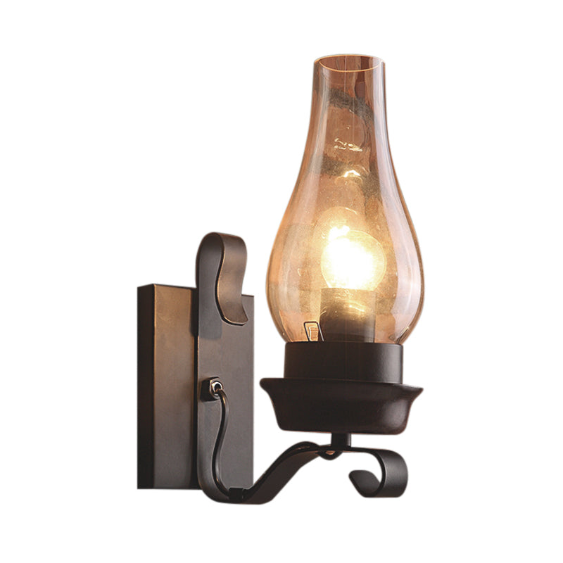One Bulb Wall Light with Vase Shade Amber Glass Rustic Living Room Sconce Lighting Fixture in Rust Clearhalo 'Cast Iron' 'Glass' 'Industrial wall lights' 'Industrial' 'Middle century wall lights' 'Modern' 'Tiffany' 'Traditional wall lights' 'Wall Lamps & Sconces' 'Wall Lights' Lighting' 143354