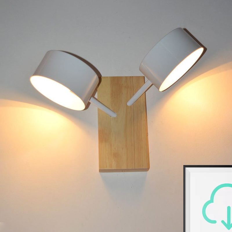 Double Drum Shade Wall Mounted Light Contemporary Metal 2 Bulbs Black/White/Blue Wall Lighting Fixture for Kitchen Clearhalo 'Cast Iron' 'Glass' 'Industrial' 'Modern wall lights' 'Modern' 'Tiffany' 'Traditional wall lights' 'Wall Lamps & Sconces' 'Wall Lights' Lighting' 1433571