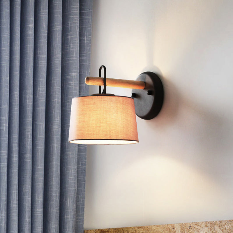 1 Bulb Drum Shade Wall Lighting Fixture Modernist Fabric Bedroom Wall Lamp in Grey Clearhalo 'Modern wall lights' 'Modern' 'Wall Lamps & Sconces' 'Wall Lights' Lighting' 1433575