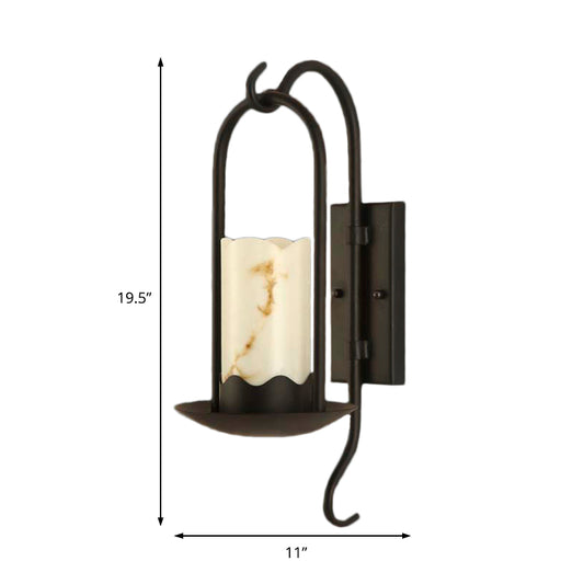 Cylinder Marble Wall Hanging Light Industrial Single Bulb Living Room Sconce Lamp in Black Clearhalo 'Art deco wall lights' 'Cast Iron' 'Glass' 'Industrial wall lights' 'Industrial' 'Middle century wall lights' 'Modern' 'Rustic wall lights' 'Tiffany' 'Traditional wall lights' 'Wall Lamps & Sconces' 'Wall Lights' Lighting' 143366
