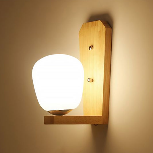Milk Glass Mini Wall Mounted Lighting Nordic Style 1 Light Indoor Wall Light in Wood for Bedroom Clearhalo 'Modern wall lights' 'Modern' 'Vanity Lights' 'Wall Lights' Lighting' 1433673
