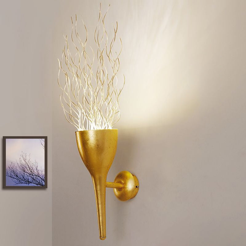 Gold Torch Wall Sconce Lighting 1 Light Modern Metallic Wall Lighting for Stairway Clearhalo 'Cast Iron' 'Glass' 'Industrial' 'Modern wall lights' 'Modern' 'Tiffany' 'Traditional wall lights' 'Vanity Lights' 'Wall Lights' Lighting' 1433674