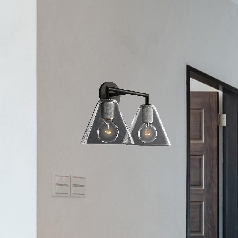 Modern Simple Cone Wall Light Transparent Glass 1/2 Lights Wall Sconce in Black/Brass for Bedside Clearhalo 'Cast Iron' 'Glass' 'Industrial' 'Modern wall lights' 'Modern' 'Tiffany' 'Traditional wall lights' 'Vanity Lights' 'Wall Lights' Lighting' 1433687