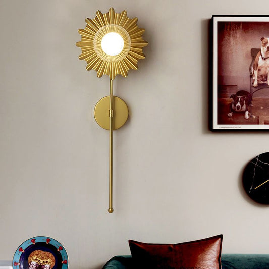 Brass Torch Wall Sconce Light 1 Light Metal and Clear Glass Mid Century Modern Wall Lamp Clearhalo 'Cast Iron' 'Glass' 'Industrial' 'Modern wall lights' 'Modern' 'Tiffany' 'Traditional wall lights' 'Vanity Lights' 'Wall Lights' Lighting' 1433693