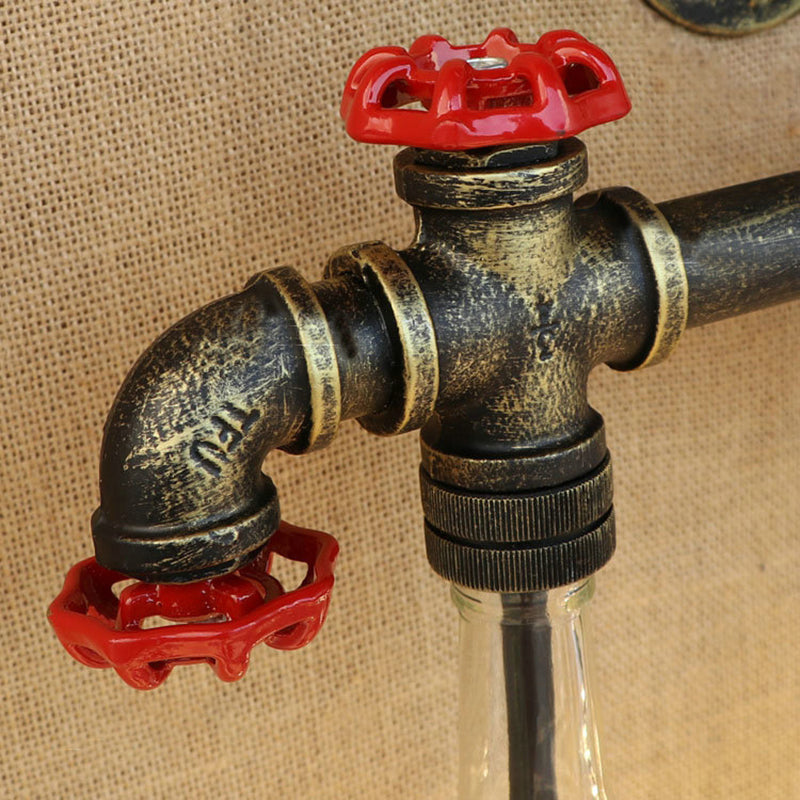 Wrought Iron Bottle Wall Light Antique 3 Lights Living Room Blue/Clear Wall Mounted Lamp with Aged Brass Pipe Clearhalo 'Cast Iron' 'Glass' 'Industrial wall lights' 'Industrial' 'Middle century wall lights' 'Modern' 'Tiffany' 'Traditional wall lights' 'Wall Lamps & Sconces' 'Wall Lights' Lighting' 143371