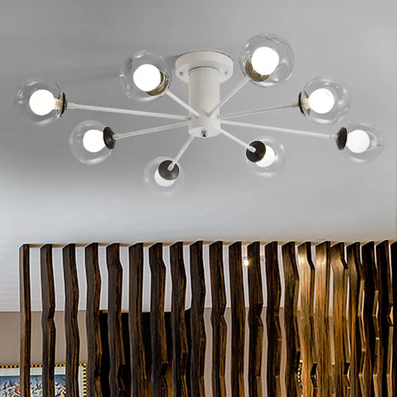 Iron Sputnik Ceiling Mounted Lamp Modern 8/10 Lights Black/White Semi Flush Pendant with Clear Glass Shade Clearhalo 'Ceiling Lights' 'Close To Ceiling Lights' 'Close to ceiling' 'Glass shade' 'Glass' 'Semi-flushmount' Lighting' 1433747