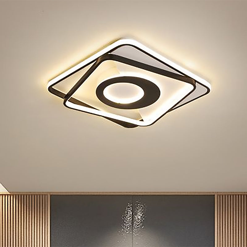 Black and White Square Flush Ceiling Light Acrylic 16"/19.5"/23.5" W LED Ceiling Fixture for Bedroom in Warm/White Clearhalo 'Ceiling Lights' 'Close To Ceiling Lights' 'Close to ceiling' 'Flush mount' Lighting' 1433811
