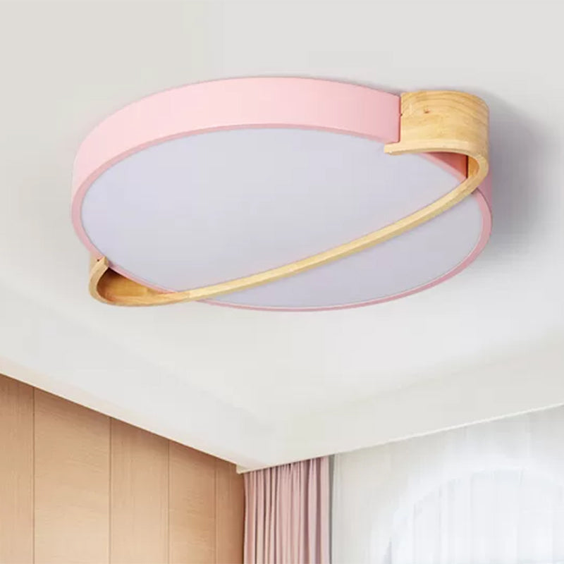12"/16"/19.5" Dia Nordic Round Ceiling Light Fixture Metal Pink/Yellow/Green LED Flush Mount Light for Bedroom in Warm/White Clearhalo 'Ceiling Lights' 'Close To Ceiling Lights' 'Close to ceiling' 'Flush mount' Lighting' 1433822