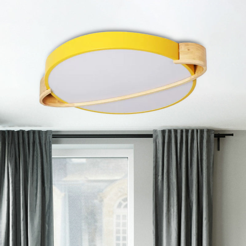 12"/16"/19.5" Dia Nordic Round Ceiling Light Fixture Metal Pink/Yellow/Green LED Flush Mount Light for Bedroom in Warm/White Clearhalo 'Ceiling Lights' 'Close To Ceiling Lights' 'Close to ceiling' 'Flush mount' Lighting' 1433823