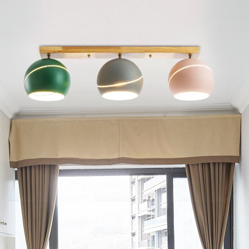 3 Heads Island Ceiling Light Fixture with Dome Metal Lampshade Modernist Semi Flush Lighting Fixture in Wood for Study Room Clearhalo 'Ceiling Lights' 'Close To Ceiling Lights' 'Close to ceiling' 'Semi-flushmount' Lighting' 1433830