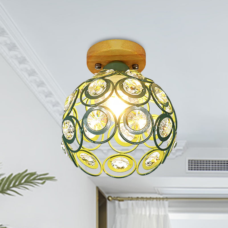 1 Head Pink/Green/Gray Flush Mount Lighting with Global Metal Lampshade Nordic Flush Mount Lamp for Foyer Clearhalo 'Ceiling Lights' 'Close To Ceiling Lights' 'Close to ceiling' 'Semi-flushmount' Lighting' 1433840