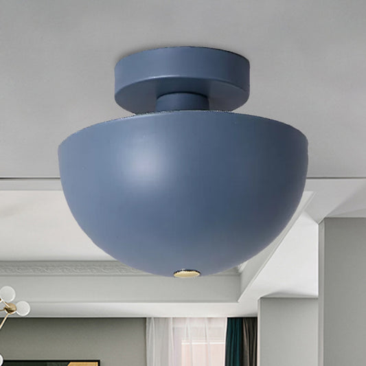 Pink/Yellow/Navy Bowl Semi Flush Ceiling Light Contemporary Metal 1 Bulb Dining Room Semi Flush Mount Lighting Clearhalo 'Ceiling Lights' 'Close To Ceiling Lights' 'Close to ceiling' 'Semi-flushmount' Lighting' 1433844