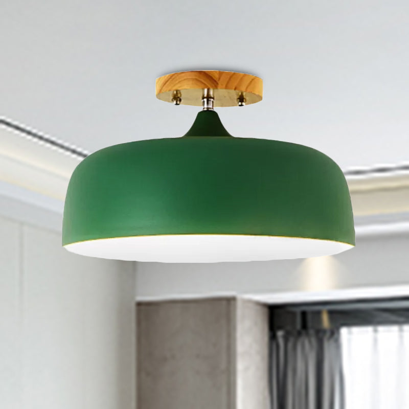 1 Light Gray/White/Pink/Green Ceiling Flush Mount Light with Drum Metal Lampshade Simple Semi-Flushmount Lamp Clearhalo 'Ceiling Lights' 'Close To Ceiling Lights' 'Close to ceiling' 'Semi-flushmount' Lighting' 1433847