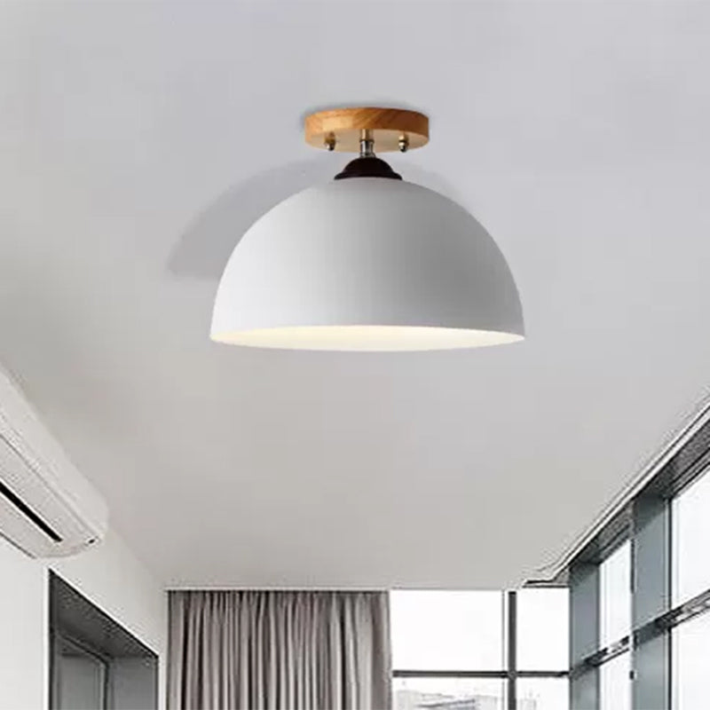 Red/Pink/White/Gray Domed Semi Flushmount Light Macaron Metal 1 Head Bedroom Semi Flush Ceiling Light, 12" W Clearhalo 'Ceiling Lights' 'Close To Ceiling Lights' 'Close to ceiling' 'Semi-flushmount' Lighting' 1433849