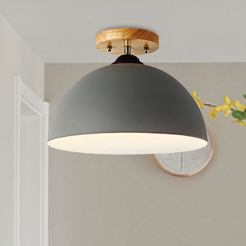 Red/Pink/White/Gray Domed Semi Flushmount Light Macaron Metal 1 Head Bedroom Semi Flush Ceiling Light, 12" W Clearhalo 'Ceiling Lights' 'Close To Ceiling Lights' 'Close to ceiling' 'Semi-flushmount' Lighting' 1433850