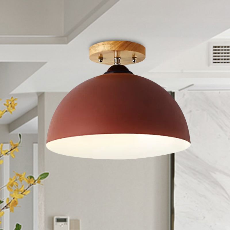 Red/Pink/White/Gray Domed Semi Flushmount Light Macaron Metal 1 Head Bedroom Semi Flush Ceiling Light, 12" W Clearhalo 'Ceiling Lights' 'Close To Ceiling Lights' 'Close to ceiling' 'Semi-flushmount' Lighting' 1433851
