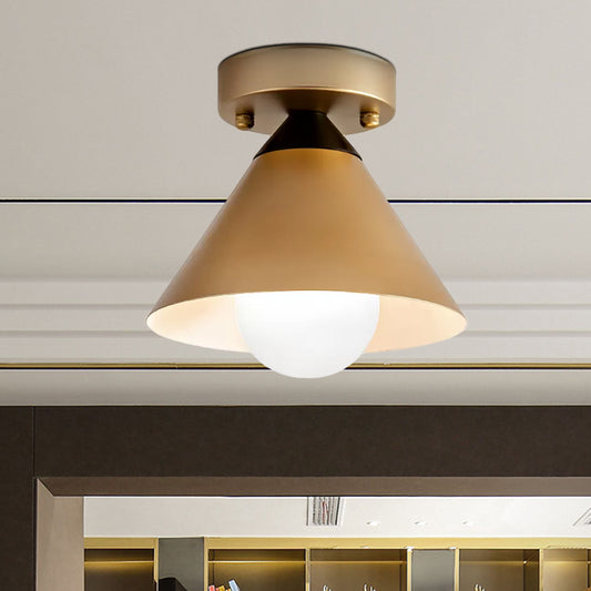 1 Head Golden Ceiling Flush Mount Light with Cone Metal Shade Minimalist Flushmount Ceiling Lamp for Kitchen Clearhalo 'Ceiling Lights' 'Close To Ceiling Lights' 'Close to ceiling' 'Semi-flushmount' Lighting' 1433857