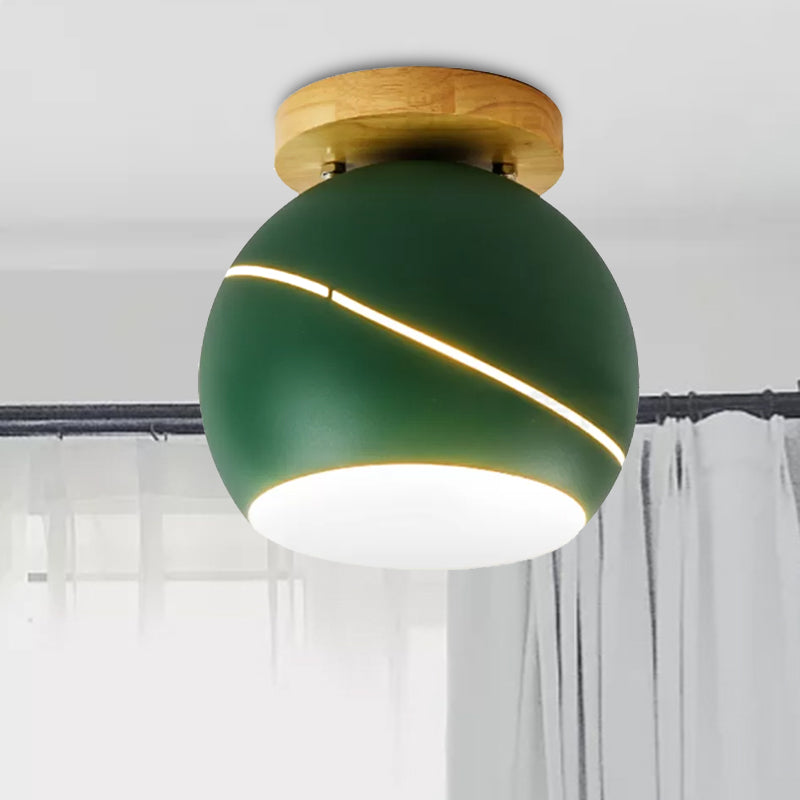 Green/Pink/Gray Spherical Flush Mount Light Fixture Contemporary Metal 1 Head Indoor Ceiling Mounted Light Clearhalo 'Ceiling Lights' 'Close To Ceiling Lights' 'Close to ceiling' 'Semi-flushmount' Lighting' 1433858