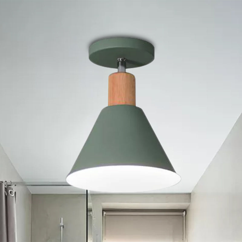 Green/White/Gray Semi-Flushmount Lamp with Shade Nordic Metal 1 Bulb Indoor Semi-Flush Ceiling Light Clearhalo 'Ceiling Lights' 'Close To Ceiling Lights' 'Close to ceiling' 'Semi-flushmount' Lighting' 1433888