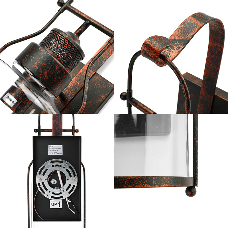 Cylinder Clear Glass Wall Mounted Lamp Industrial Single Bulb Living Room Sconce Light in Black/White/Rust with Cage Clearhalo 'Cast Iron' 'Glass' 'Industrial wall lights' 'Industrial' 'Middle century wall lights' 'Modern' 'Tiffany' 'Traditional wall lights' 'Wall Lamps & Sconces' 'Wall Lights' Lighting' 143389