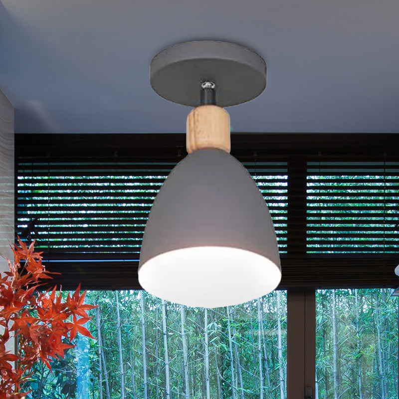 Green/White/Gray Semi-Flushmount Lamp with Shade Nordic Metal 1 Bulb Indoor Semi-Flush Ceiling Light Clearhalo 'Ceiling Lights' 'Close To Ceiling Lights' 'Close to ceiling' 'Semi-flushmount' Lighting' 1433890