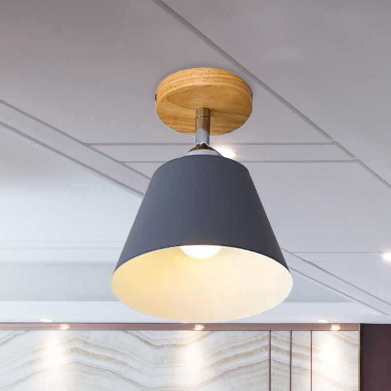 Pink/Gray Cone Semi Flush Mount Lighting Metal Modernist 1 Light Semi Mount Lighting for Balcony Clearhalo 'Ceiling Lights' 'Close To Ceiling Lights' 'Close to ceiling' 'Semi-flushmount' Lighting' 1433898