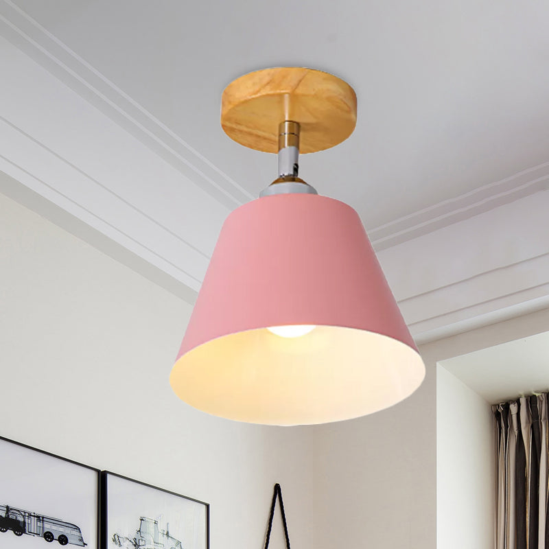 Pink/Gray Cone Semi Flush Mount Lighting Metal Modernist 1 Light Semi Mount Lighting for Balcony Clearhalo 'Ceiling Lights' 'Close To Ceiling Lights' 'Close to ceiling' 'Semi-flushmount' Lighting' 1433899