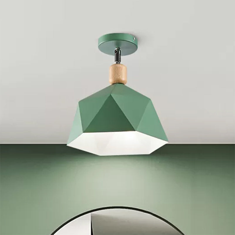Gray/White/Green Metal Diamond Shaped Semi Flush Mount Light Macaron 1 Light Ceiling Light Fixture for Hall