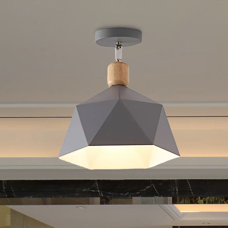 Gray/White/Green Metal Diamond Shaped Semi Flush Mount Light Macaron 1 Light Ceiling Light Fixture for Hall Clearhalo 'Ceiling Lights' 'Close To Ceiling Lights' 'Close to ceiling' 'Semi-flushmount' Lighting' 1433901
