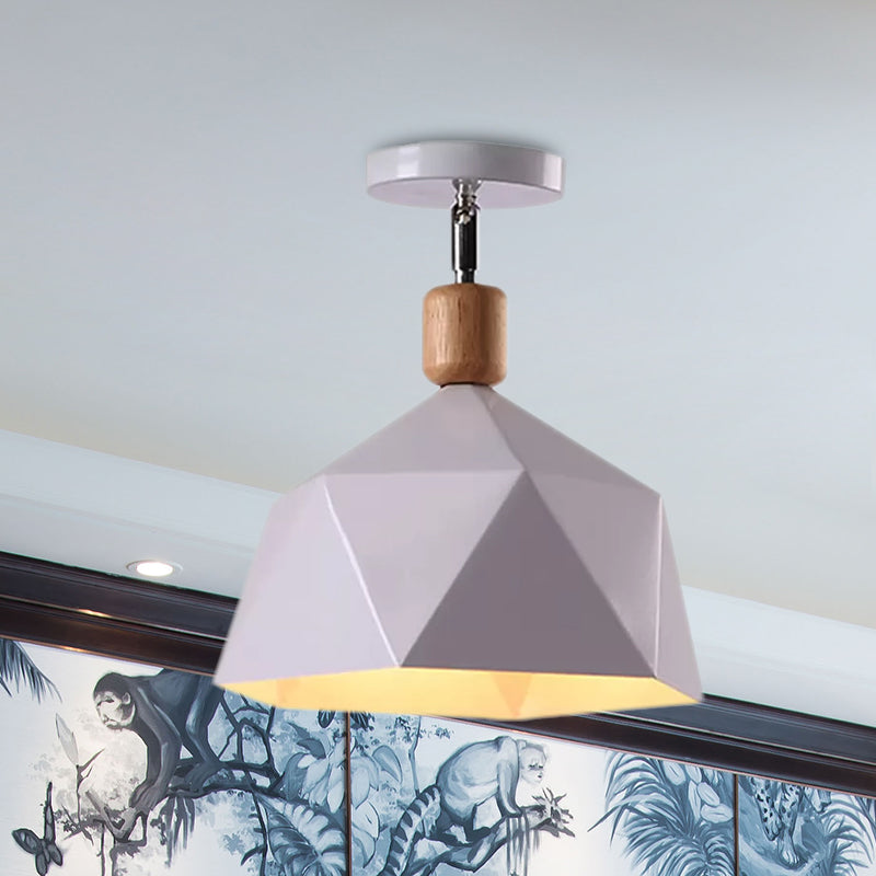 Gray/White/Green Metal Diamond Shaped Semi Flush Mount Light Macaron 1 Light Ceiling Light Fixture for Hall